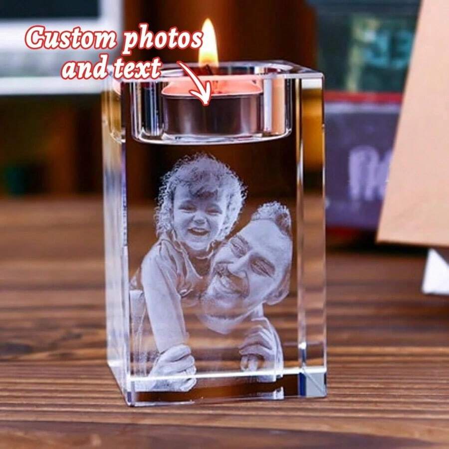 1个定制3D水晶烛台，镌刻照片和名字，配茶蜡架，兼具纪念意义和装饰意义。适合作为父亲节、圣诞节、周年纪念或纪念礼物，也可用作家居装饰，珍藏美好回忆。 - 彩色 - 查看 1