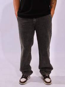 Baggy Flared Jeans Wide Leg Straight Cut - 深色水洗藍 - 查看 2