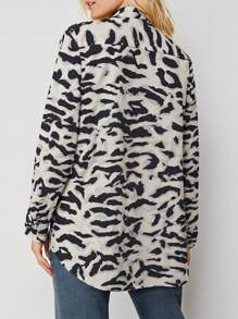 Women's All-Over Print Long Sleeve Button-Down Loose Casual Commute Shirt - Apricot - View 2