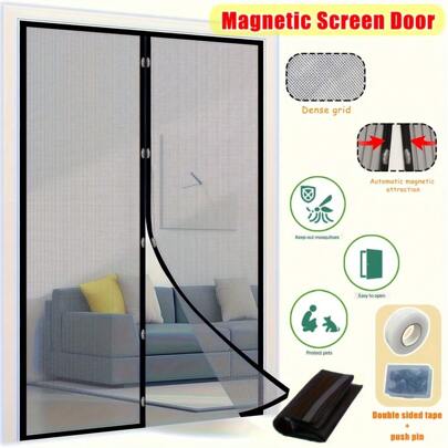 All-New Upgraded Strong Mosquito Repellent Magnetic Screen Door - High-End Thickened Polyester Mesh, No Drill Design, Self-Closing Anti-Mosquito, Pet Friendly, Suitable For Living Room/Bedroom/Balcony/Kitchen