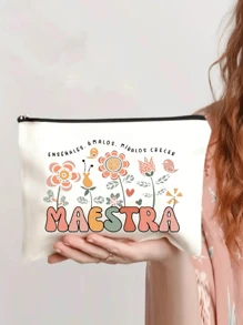 1 件教师礼物，送给最好的老师，字母印花化妆包，礼品袋旅行拉链袋，轻便储物袋，零钱包，拉链手拿包，小袋化妆包化妆收纳袋 - 米色 - 查看 3