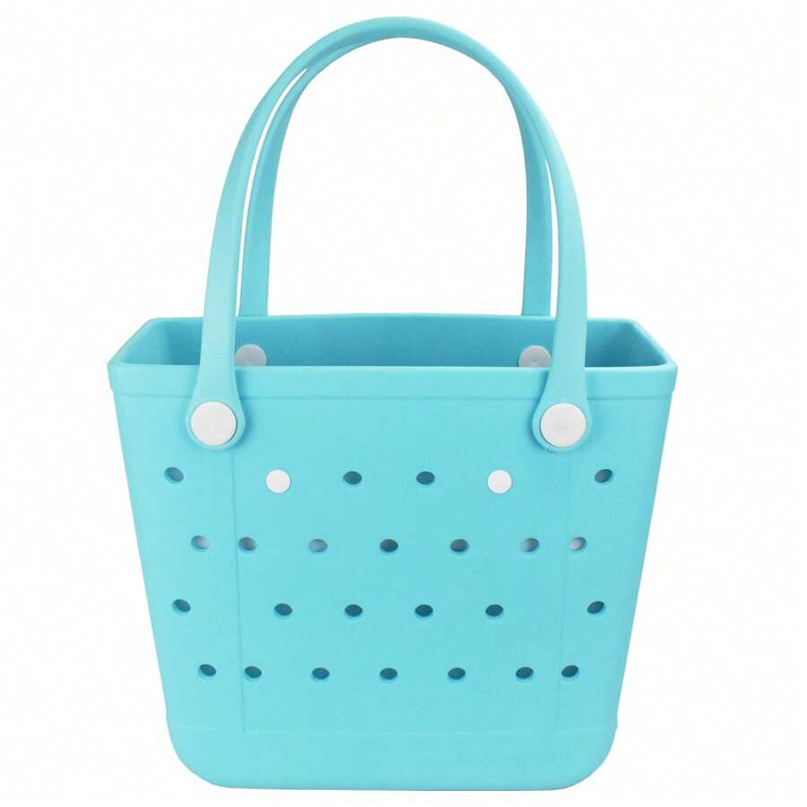 Large Rubber Waterproof Beach Bag, Washable Moisture Resistant Durable Beach Storage Basket Open Hole Tote Bag - 水蘭 - 查看 1
