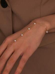 1pc Hand Chain Bracelet For Women Girl Vintage Boho Cubic Zirconia Ring Bracelet Hand Chain Stainless Steel Gold Waterproof Jewelry Gifts