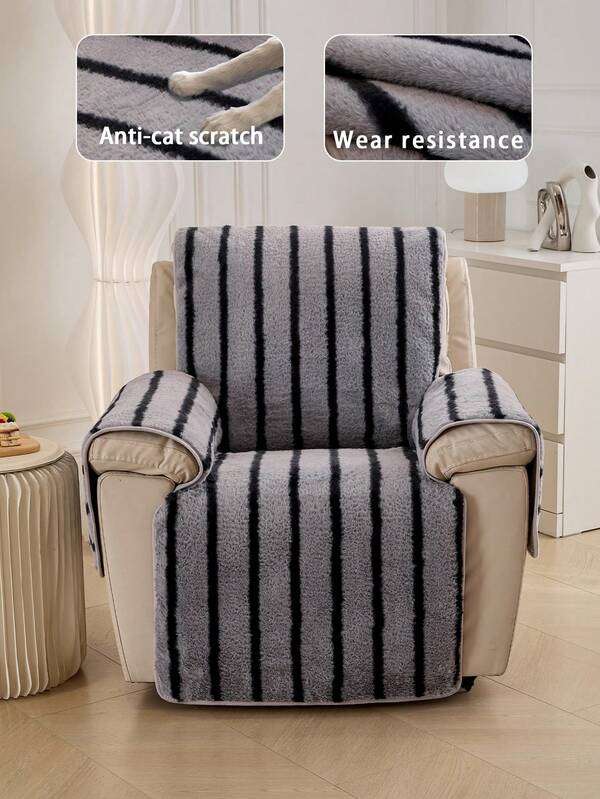 1pc Thick Plush Printed Recliner Cover, Washable Pet-Friendly Thickened Anti-Dust Seat Protector, Autumn/Winter Style Universal Backrest Sofa Cover, Multipurpose Chair Slipcover (Sold Individually)