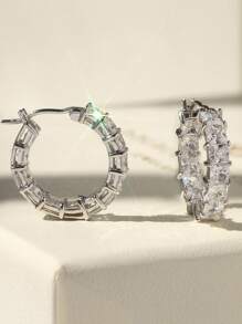 1 Pair Of Exquisite 925 Sterling Silver Sparkling Rhinestone Earring For Women Fine Jewellery Gift