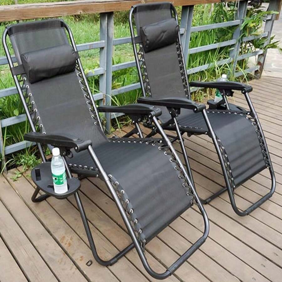 Gr8 Garden 2 X Zero Gravity Reclining Garden Chair Sun Beach Lounger Recliner Outdoor Black - Black - View 1