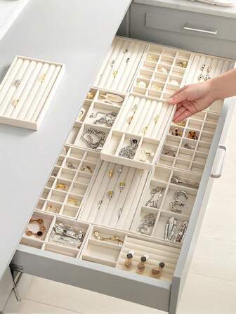 5 יחידות/1 יחידות מגש מנהל תכשיטים, מנהל תכשיטים אלגנטי להערימה - משטח בלוי, מתאים לאחסון רב-תכליתי נייד של טבעות, עגילים ושרשראות, מגש תכשיטים גדול להערימה למגירות, מקום אחסון תכשיטים לעגילים, שרשראות וצמידים, קל לביצוע סיווג, נוח לאחסון, לחיסכון במקום וקל לאיסוף קישוטים סתיו תפאורה פסטיבל תפאורה חדר עיצוב בית עיצוב סתיו עיצוב חדר שינה