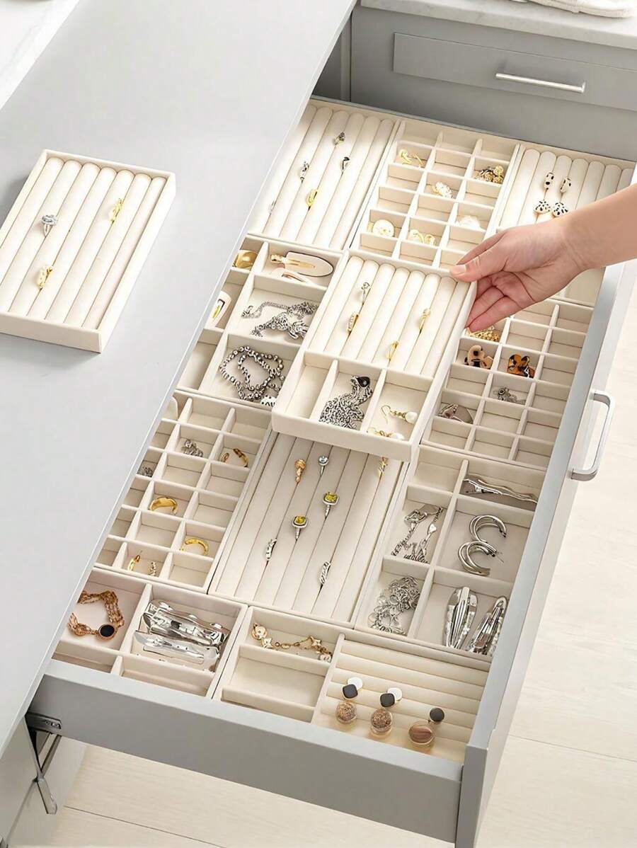 5件/1件复古首饰托盘收纳盒，优雅可叠放首饰收纳架 - 做旧效果，适合便携式多用途收纳戒指、耳环和项链，大容量可叠放首饰托盘，适用于抽屉，可收纳耳环、项链和手镯，易于分类和存放，节省空间，方便取用。适合秋季装饰、节日装饰、房间装饰、家居装饰、卧室装饰。