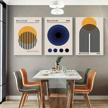3PCS Canvas Wrapping Frame Bauhaus Abstract Wall Art, Geometric Designs With Circles, Arches, And Bold Colors, Premium Canvas Wall Décor, Ideal For Living Room, Office, Or Modern Spaces.