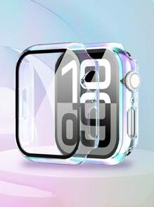 1pc Watch Protective Case Compatible With Apple Watch Ultra 3/ 2/ 1 /SE Series /S10 /S9/ S8 /S7 /S6/ S5/ S4/ S3/ S2/ S1, Colorful Gradient Magical Color Transparent PC Hard Material With Tempered Glass Screen Protector, Full Protection Against Scratch, Collision, Dust For Outdoor Sports, Yoga, Fitness, Party Etc. Suitable For Men And Women, 38mm 40mm 41mm 42mm 44mm 45mm 46mm 49mm Watch Protection Cover, Fashionable New Global Bestselling Apple Watch Protective Case