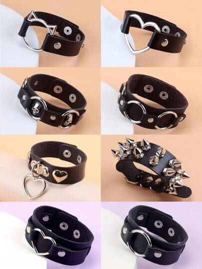 朋克风格哥特式嘻哈铆钉 PU 皮革手链，适合女性日常佩戴、节日、派对、音乐会、情人节礼物