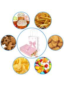 5/10pcs Pink Bow Gift Bags, Paper Bags With Handles For Women, Party, Candy, Birthday, Christmas, Wedding, Engagement,Birthday,Bride,Wedding