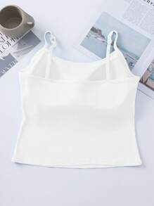 1pc Women Solid Color Ribbed Camisole With Chest Pads, Cropped Tank Top, Casual Undershirt, Workout