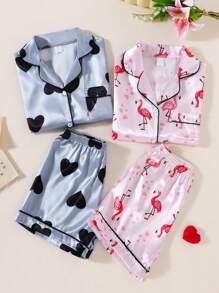 2pcs/Set Tween Girls Summer Ice Silk Top & Shorts Pajamas Set - Multicolor - View 3