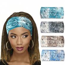 Women Fashion Cashew Flower Printed Hair Accessories Headband, Comfortable Anti-Slip Sports Hair Hoop Hair Wrap Elegant Hair Ornament - Multicolor - View 1