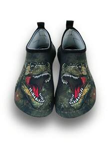 Sandalias de playa para niños, zapatos ligeros y transpirables para exteriores, playa, agua, arroyo, escalada con suela blanda y estampado de camuflaje de dinosaurio de la jungla para niños - Verde militar - Ver 3
