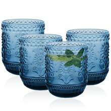 Set Of 4 Retro Sunflower Print Water Cups - 380ML, Blue - Blue - View 4
