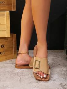 Durable Buckle - Strap Teen Slippers With Anti - Slip Sole, Ensuring Safety And Style In Every Step - Khaki - View 6