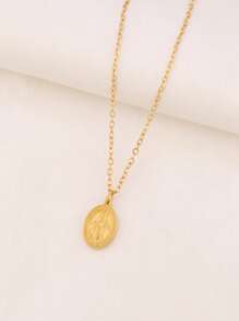 1pc Stainless Steel Virgin Mary Pendant Necklace, Fashionable Gold-Tone Religious Small Pendant Necklace, Women Jewelry - Necklace - View 11