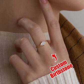 Women's Triangle-Cut Birthstone Ring. Features A Dainty And Delicate Design With Customizable Personal Touches - Ideal For Anniversaries, Valentine's Day, Mother's Day, Birthdays, Graduations, Daily Wear, Weddings, Proms, Or Any Special Occasion. Makes A Meaningful Family Ring Gift For Her, Girlfriend, Mom, Grandmother, Family, Friends.
