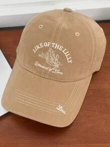 1pc Heren Effen Kleur Engels Bloemen Geborduurde Baseball Cap, Mode & Lichtgewicht Ademende Gebogen Rand Hoed, Geschikt Voor Buitensporten, Wandelen, Paardrijden, Vakantie, Zonbescherming, Casual Dagelijkse Kleding