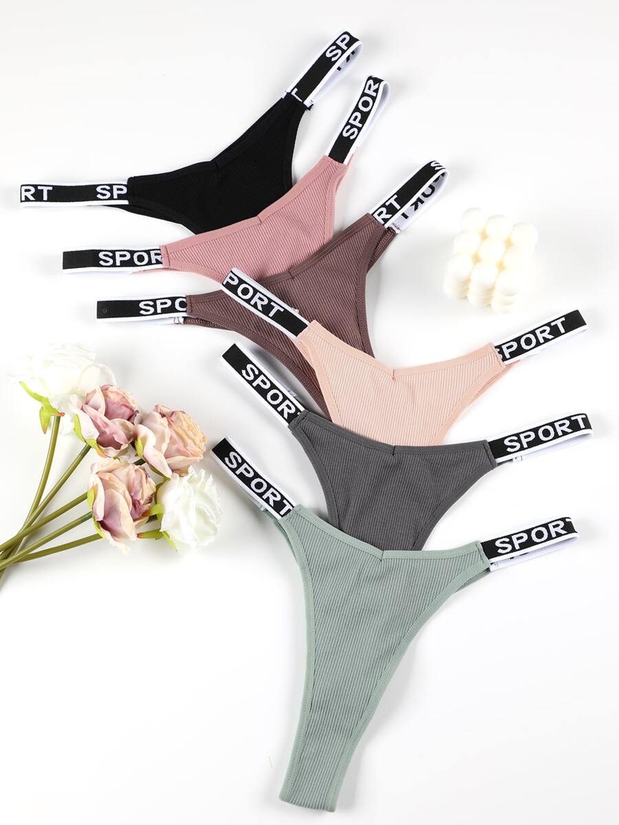 Women's Sexy Elastic Elegant Thongs Pack Of 6 Assorted Colors - 彩色 - 查看 1