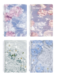 4 piezas Cuaderno encuadernado con espiral tamaño A5, cuaderno de notas con líneas gruesas, cuaderno fácil de arrancar, diario con patrón ondulado, libreta - Multicolor - Ver 12