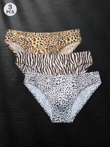 3pcs/Set Men Lightweight Sexy Leopard Print Bulge Enhancing 3D Ergonomic Sports Fitness Breathable Briefs Underwear