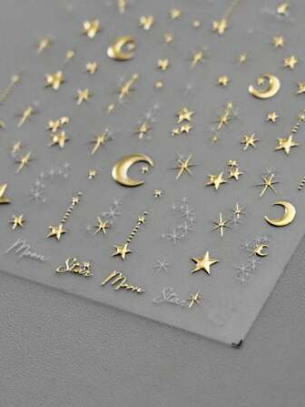 1 件金色月亮星光闪亮美甲贴纸，3D 精致流星美甲贴花 DIY 装饰 Y2K 风格美甲贴花指甲贴纸