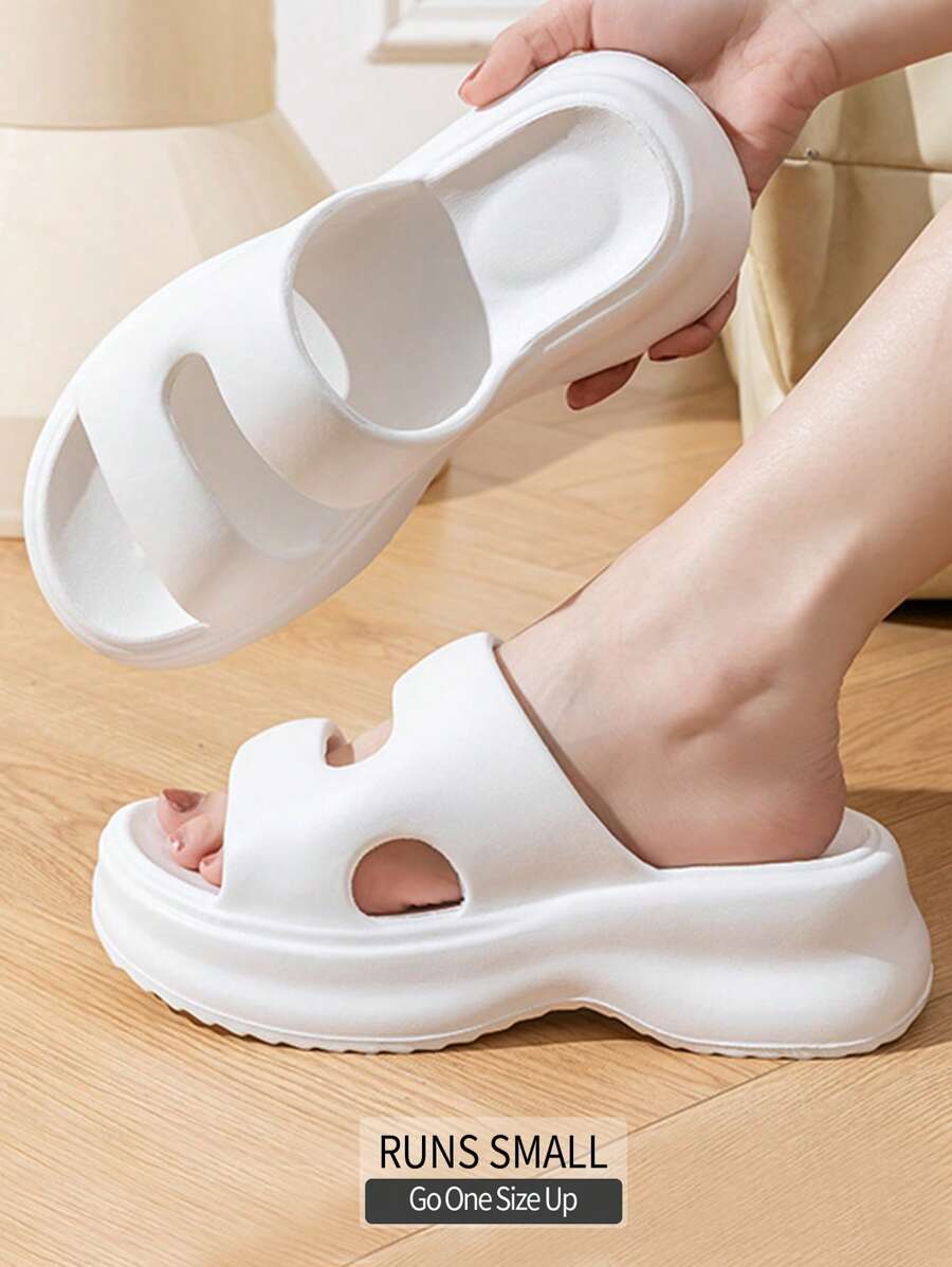 女士厚底挤压感拖鞋，EVA 时尚户外沙滩凉鞋，夏季高跟拖鞋 - 白色 - 查看 1