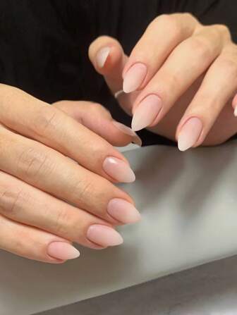 24Pcs Short Almond Shaped Press-On Nails, Elegant Nude Pink & White Ombre Velvety Matte Full Cover Press-On Nails, Suitable For Girls, Women, Party, Holiday, Mother'S Day Gift Or Daily Office Wear, With 1Pc Jelly Gel & 1Pc Nail File Nail Supplies Nails