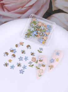 1盒3D可爱花朵春季美甲装饰Y2K蜜蜂雏菊玫瑰樱花花瓣混合设计木浆美甲饰品亮片DIY美甲装饰沙龙美甲用品 - 彩色 - 查看 14