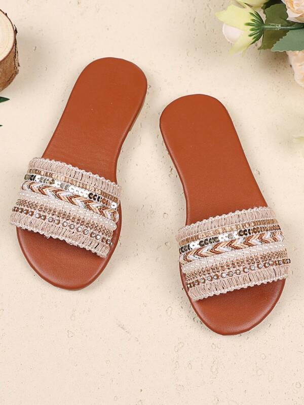 1 pereche sandale plate Apricot, mărime mare, pentru bebeluși/fete mici, material strălucitor, baretă, vârf rotund, decupat, antiderapante, papuci drăguți în stil roman, potriviți pentru studente cu vârsta cuprinsă între 3 și 15 ani, zi de zi, casual, petreceri, călătorii, vacanțe, primăvară/vară 2025