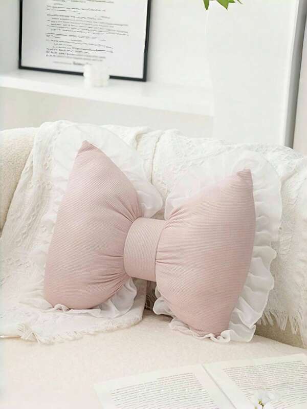 Bow Pillow, Soft And Cute Bow-Decorated Pillow, Fluffy Bow Waist Pillow For Home Decoration, Suitable For Bed And Sofa Living Room Decoration, Autumn And Back-To-School Season Dormitory Decoration Items,Pink