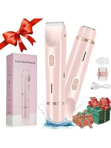 Unisex Electric Shaver, 2-In-1 Dual Head Electric Body Hair Trimmer, USB Rechargeable, Painless Hair Removal, Suitable For Women's Intimate Care, Waterproof Wet & Dry Use, Can Trim Leg, Bikini Line And Underarm Hair, Painless Depilation - Multicolor - View 4