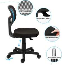 Office Chair For Home,Swivel Desk Chair For Bedroom Adjustable Height Mesh Chair Home Office Chair No Arms Computer Desk Chair For Kids/Adults,Removable Padded Seat,Home/Office Furniture - Black - View 4