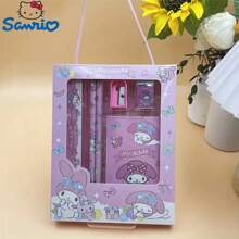 Sanrio Set de 5 piezas/3 piezas de artículos de papelería y regalo con diseños de dibujos animados lindos de Sanrio - Incluye cuaderno, lápiz, regla, sacapuntas y borrador, con Kuromi, Melody, Cinnamoroll. Regalo perfecto para cumpleaños, Navidad o vuelta al colegio (Set de 5/3/1, color y estilo enviados al azar)