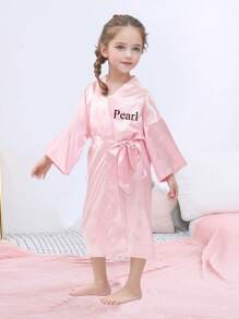 1pc Personalized Children Satin Long Robe, Customized With Embroidered Letter/Name, Functional Casual, Breathable, Sleepwear, Bathing, Elastic, Homeware, Cooling, Comfortable, Suitable For Wedding Flower Girl, Kids, Girls, Spa Birthday Party,Multi-Functional,Ornamental,Letter,Stylish,Modern,Colorful,Cute,Adorable,Casual,Custom,Personalised,Unique,Customized,Ideal Gifts For Him,Ideal Gifts For Her,Kids,Gala Night,Travel, School - Multicolor - View 9