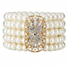 1pc Multi-Layer Pearl & Crystal Spiral Stretch Bracelet, Mother's Day Gift - Multicolor - View 16