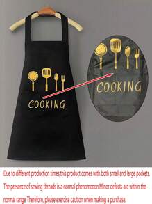 1 pieza Delantal ajustable impermeable y resistente al aceite con bolsillo, adecuado para chef, jardinero, panadero, florista, pintor, barista, uniformes, utensilios de cocina [Los diferentes lotes de producción pueden dar lugar a diferentes estilos]