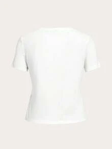 Casual Sports Letter Print Graphic Regular Fit Round Neck Short Sleeve Women T-Shirt, Suitable For Summer