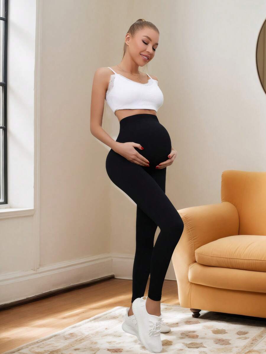MATHCAT Slimming High Waist Seamless Maternity Bottom Pants Women Skinny Black Yoga Workout Pants - 黑色 - 查看 1
