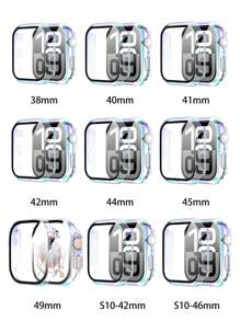 1pc Watch Protective Case Compatible With Apple Watch Ultra 3/ 2/ 1 /SE Series /S10 /S9/ S8 /S7 /S6/ S5/ S4/ S3/ S2/ S1, Colorful Gradient Magical Color Transparent PC Hard Material With Tempered Glass Screen Protector, Full Protection Against Scratch, Collision, Dust For Outdoor Sports, Yoga, Fitness, Party Etc. Suitable For Men And Women, 38mm 40mm 41mm 42mm 44mm 45mm 46mm 49mm Watch Protection Cover, Fashionable New Global Bestselling Apple Watch Protective Case