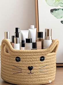 储物篮，编织绳篮，化妆品储物篮，装饰盒，小玩具篮，浅篮，壁橱整理箱，（8.27 英寸 * 4.72 英寸，白色/卡其色）