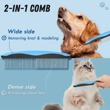 Bộ lược chải lông và cắt tỉa lông cho chó/mèo 2 trong 1 - Cào lông tơ bằng thép không gỉ để gỡ rối & loại bỏ lông rụng - Dụng cụ chăm sóc thú cưng thiết yếu cho bộ lông khỏe mạnh, chăm sóc thú cưng, tay cầm tiện dụng và có thể tái sử dụng để ngăn ngừa quá nhiệt và kích ứng da vào mùa hè - Nhiều màu - Xem 5