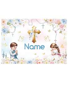 1 pieza Lienzo de fondo personalizable con la frase "Que Dios bendiga al bebé" para decoración de fotografía de fiesta de bautizo o cumpleaños