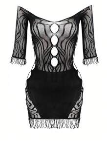 性感情趣内衣提花镂空无需脱激情黑网衣诱惑包臀连衣裙