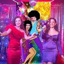 2D Door Banner Retro Disco Party Banner With Cut Out Faces - Polyester 70s Theme Photobooth Backdrop, Gems Design, Multi-Purpose Decor, No Power Needed