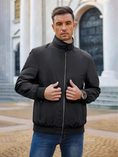 Chaqueta para hombre,Chaqueta de béisbol casual , Chamarra de bombardero con cremallera, ribete a rayas y cremallera,una Prenda Esencial para la Temporada de Clima Cambiante