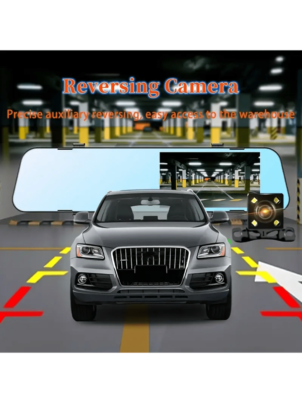 1 set Cámara de salpicadero HD de 5.0 pulgadas, visión nocturna súper, vista delantera y trasera, grabación en bucle, monitoreo de estacionamiento las 24 horas, cámara de retroceso, fácil instalación, DVR para automóvil